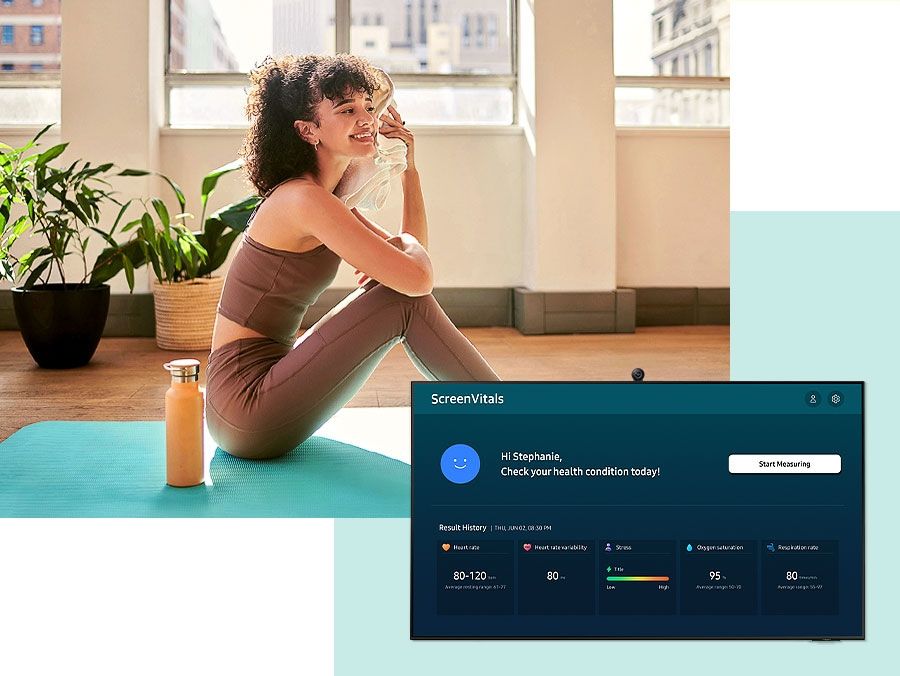 Smart tivi Samsung QA55Q70D 55 inch 4K QLED 17 ScreenVitals sẽ giúp người dùng đo các chỉ số cơ thể