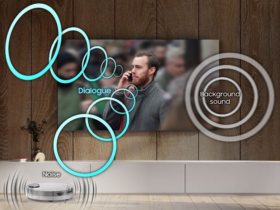 Smart tivi Samsung QA55Q70D 55 inch 4K QLED 5 Công nghệ Active Voice Amplifier Pro sử dụng trí tuệ nhân tạo AI để loại bỏ những tạp âm xung quanh