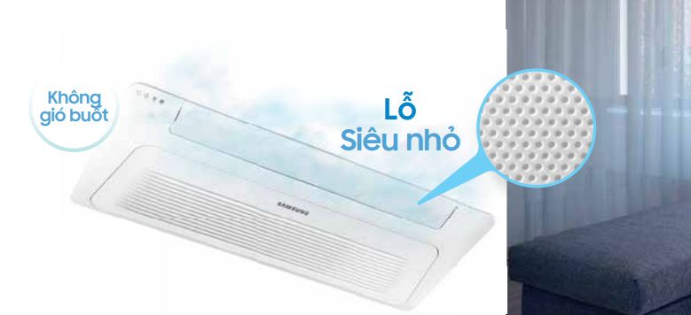 Làm mát một cách nhẹ nhàng, không bị gió buốt bởi khí lạnh được thổi qua các lỗ siêu nhỏ ngay trên mặt lạnh