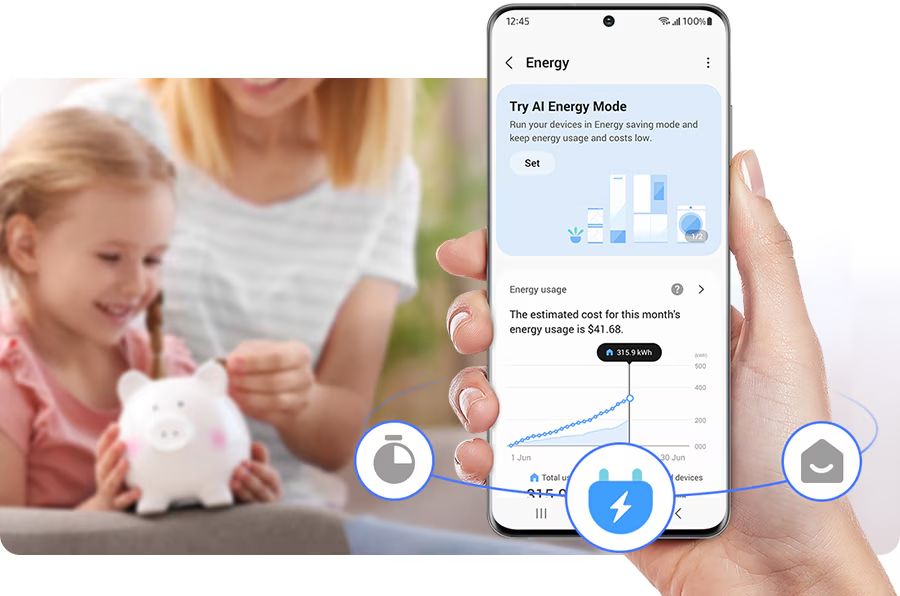 Ứng dụng SmartThings Energy sẽ hiển thị mức sử dụng năng lượng hàng tháng