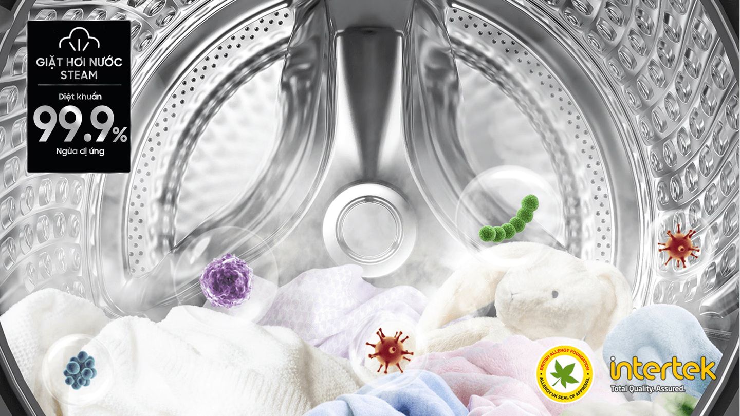 Công nghệ giặt hơi nước diệt khuẩn Hygiene Steam loại bỏ các cặn bẩn bám sâu