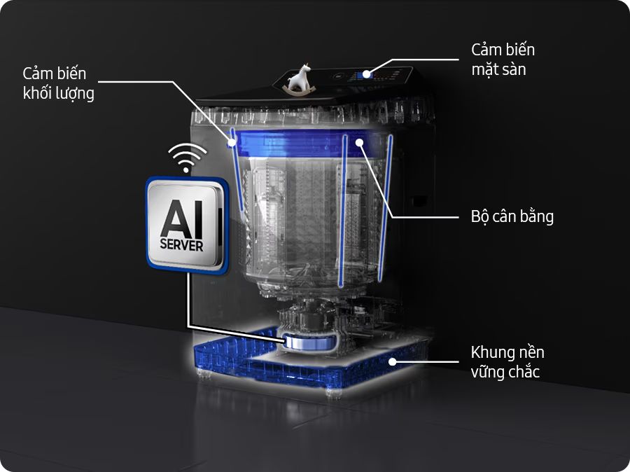 Máy giặt Samsung WA80F21B9BSV Bespoke Inverter 21kg 9 Chế độ AI VRT+ có khả năng chống rung thông minh