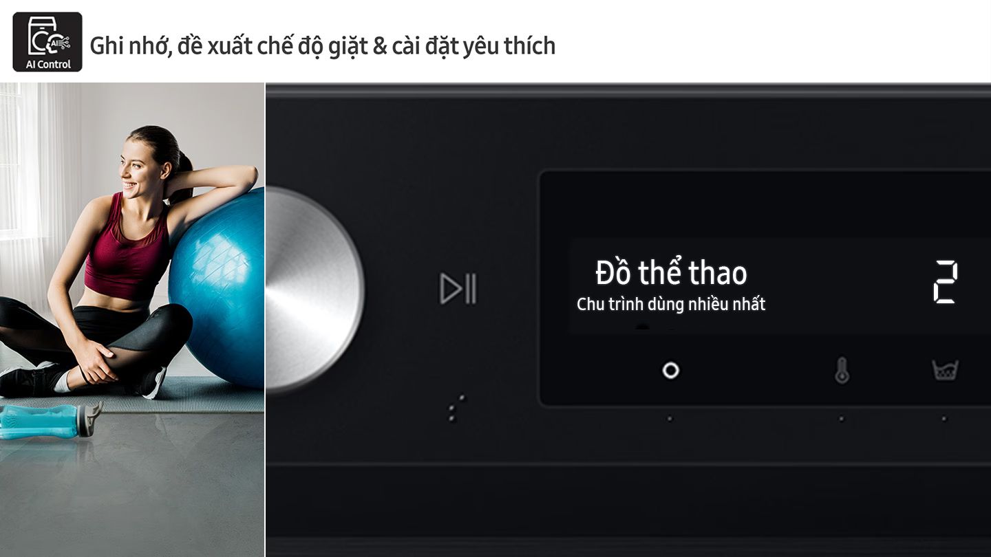 Máy giặt Samsung WW10DB7U34GBSV Bespoke Inverter 10 kg 8 Bảng điều khiển AI Control cực kỳ thông minh