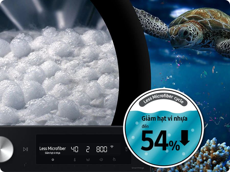 Máy giặt Samsung WW10DB7U34GWSV Bespoke Inverter 10 kg 9 Chu trình Less Microfiber giúp giảm thiểu tối đa vi nhựa