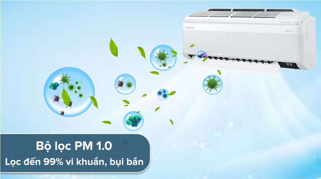 Khám phá thêm về điều hòa Samsung Wind Free 7 Bộ lọc PM1.0/ PM2.5 loại bỏ các loại bụi siêu mịn, hạt bụi có kích thước nhỏ hơn 1 micron
