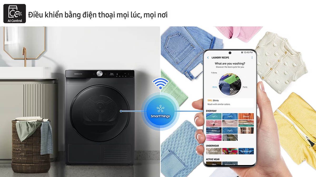 Máy sấy bơm nhiệt Samsung – Sấy khô nhanh, tiết kiệm điện 7 Máy sấy Samsung AI Control Inverter cao cấp
